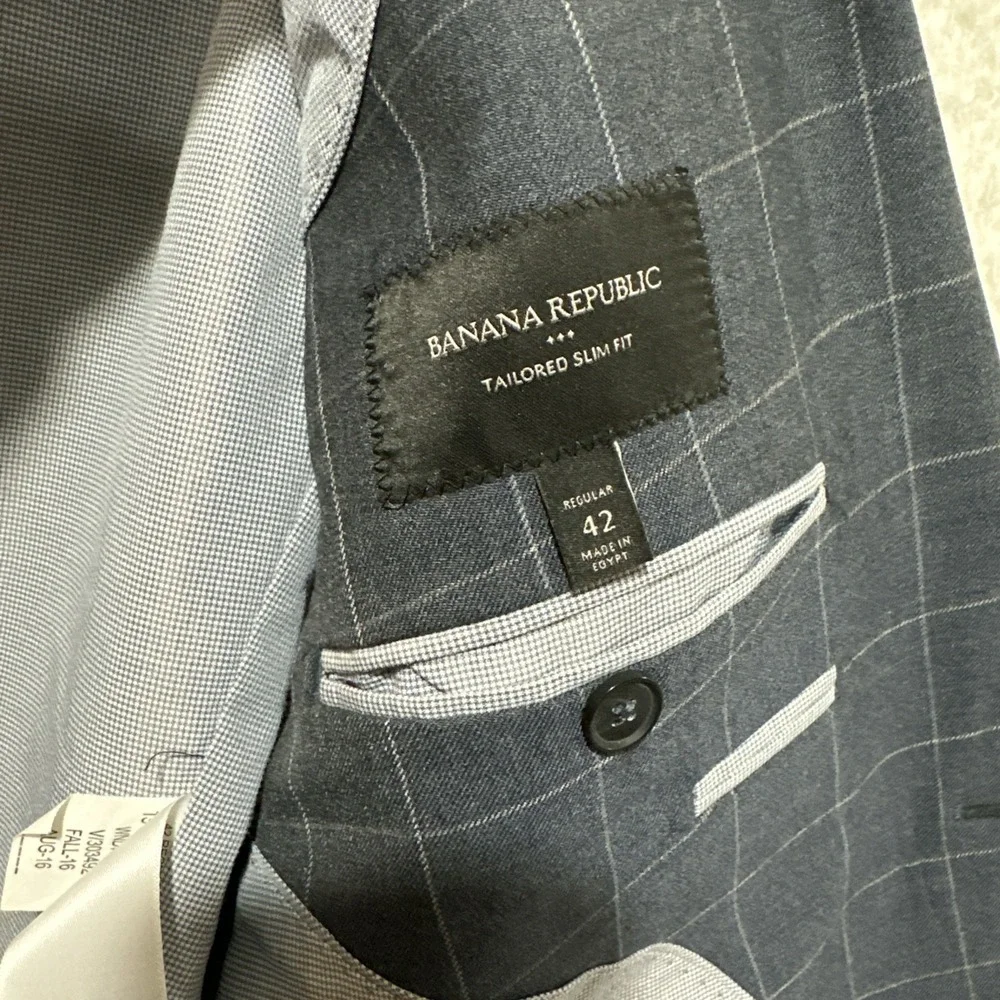 Banana Republic Men's Blazer Jacket Size 42 Gray Tailored Slim Fit‎ Windowpane